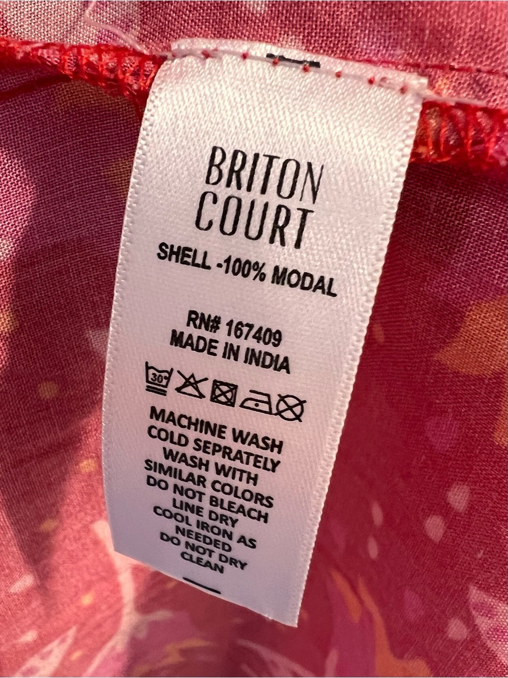 Briton Court Red Floral Maxi Dress with Pink and Orange Leaf Print Large Modal - Picture 6 of 6
